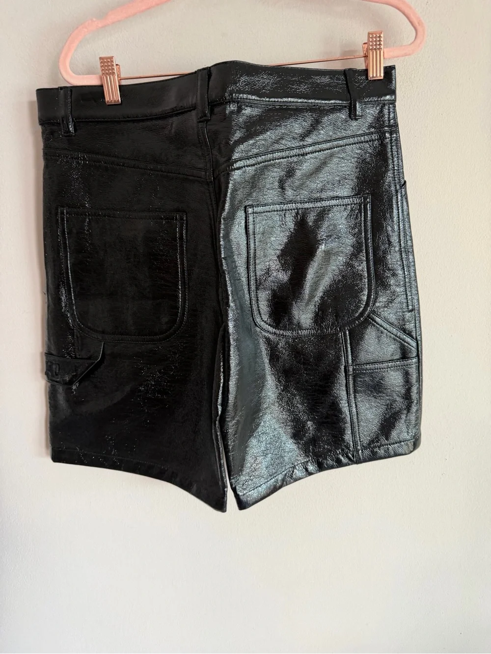 Courreges Paris Mens Black Vinyl High Shine Carpenter Shorts Size 48 Designer